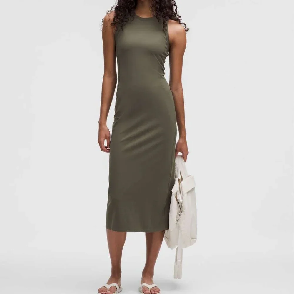 NWOT Lululemon All Aligned Midi Dress, Sz 6, Army Green - Picture 1 of 8